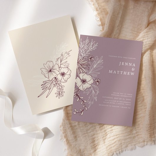 Moderne Creme Mauve Floral Wedding Einladung
