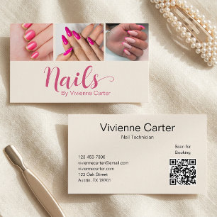 Moderne Creme-Pink-Schrift 3 Foto-Nagel-QR-Code Visitenkarte