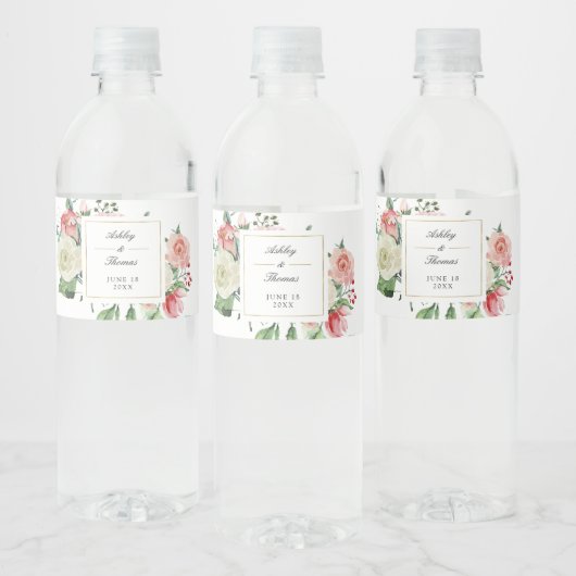 Moderne Creme Rose Blumenwasser Hochzeit Wasserflaschenetikett (Flaschen)