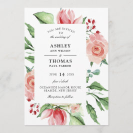 Moderne Creme Rose Watercolor Einladung zur Hochze