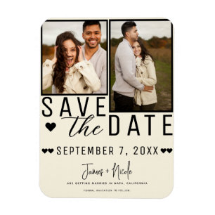 Moderne Creme Save the Date 2 Foto Hochzeit Magnet