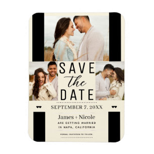 Moderne Creme Save the Date 3 Foto Hochzeit Magnet