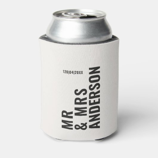 Moderne creme schwarz minimale kühn einfache Hochz Dosenkühler (Kanne Rückseite)