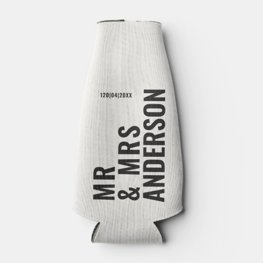 Moderne creme schwarz minimale kühn einfache Hochz Flaschenkühler (Vorderseite)