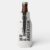 Moderne creme schwarz minimale kühn einfache Hochz Flaschenkühler (Flasche Rückseite)