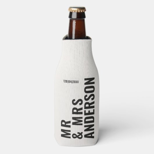 Moderne creme schwarz minimale kühn einfache Hochz Flaschenkühler (Flaschenvorderseite)