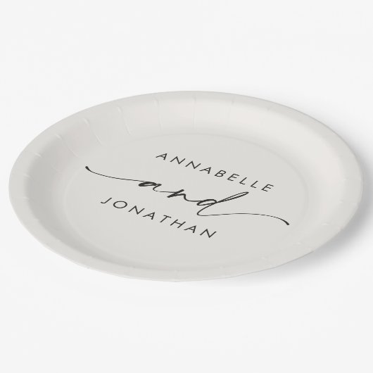 Moderne creme schwarz minimale zeitgenössische Hoc Pappteller (Schrägansicht)