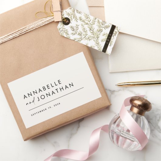 Moderne creme schwarz minimale zeitgenössische Hoc Rechteckiger Aufkleber (Schenken)