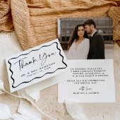 Moderne Creme- und Black Wavy-Frame-Foto-Hochzeit Dankeskarte