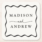 Moderne Creme- und Black Wavy-Rahmen-Hochzeit Rechteckiger Pappuntersetzer (Vorderseite)