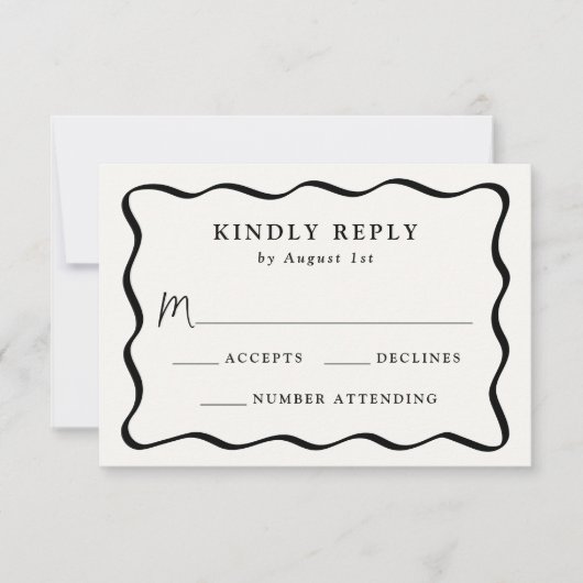 Moderne Creme- und Black Wavy-Rahmen-Hochzeit RSVP Karte (Vorderseite)