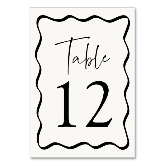 Moderne Creme- und Black Wavy-Rahmen-Hochzeit Tischnummer (Vorderseite)