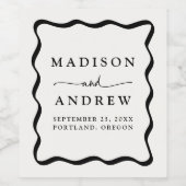 Moderne Creme- und Black Wavy-Rahmen-Hochzeit Weinetikett (Einzelnes Label)