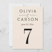 Moderne Creme und Black Wedding Tischnummer (Vorderseite)