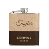 Moderne Creme und braunes Leder Flachmann (Vorderseite)