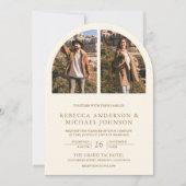 Moderne Creme- und Goldbogen-Hochzeit mit QR-Code Einladung (Vorderseite)