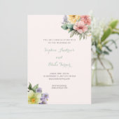 Moderne Creme Wedding Einladung & Pastel Blume (Stehend Vorderseite)