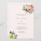 Moderne Creme Wedding Einladung & Pastel Blume (Vorne/Hinten)