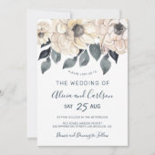 Moderne, cremefarbene Aquarellschrift Hochzeit Einladung (Vorderseite)