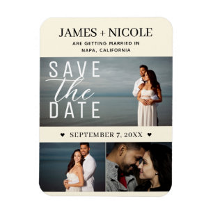 Moderne Cremefarbene Save-the-Date-Hochzeit mit 3  Magnet