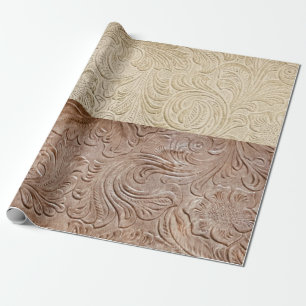 Moderne cremefarbene und braune geprägte Leder Geschenkpapier