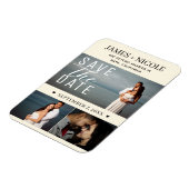 Moderne Cremfarbe Save the Date Hochzeit 3 Fotos Magnet (Linke Seite)