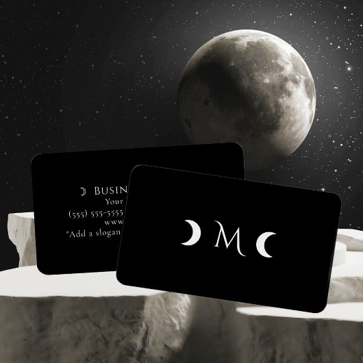 Moderne Crescent Moons Monogram Black Visitenkarte