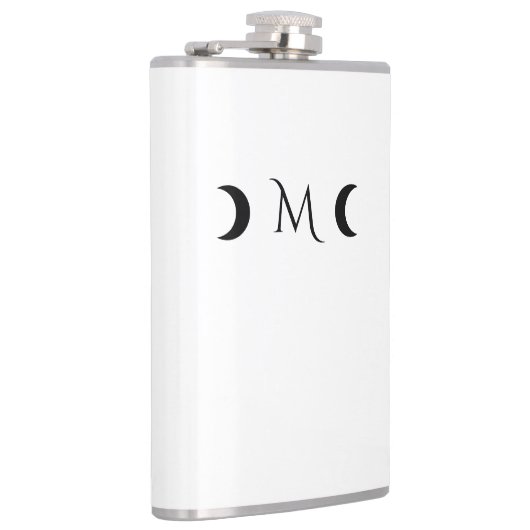 Moderne Crescent Moons weiß und schwarz Monogramm Flachmann (Rechts)