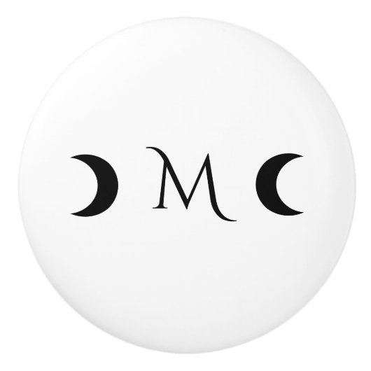 Moderne Crescent Moons weiß und schwarz Monogramm Keramikknauf (Vorderseite)
