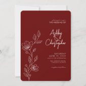 Moderne Crimson Red Foliage Kontur Foto Hochzeit Einladung (Vorderseite)
