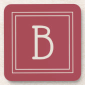Moderne Crimson Red & Off White Mit Monogramm Init Getränkeuntersetzer (Vorderseite)