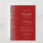 Moderne Crimson Red Silver Glitzer Edge Wedding Einladung (Vorderseite)