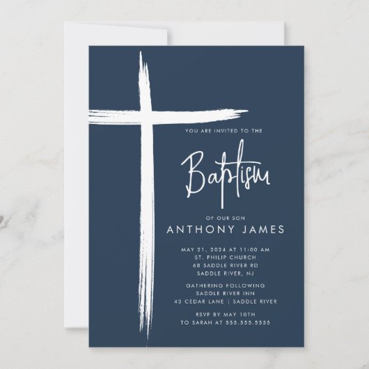 Moderne Cross Boys Taufe Einladung (Vorderseite)