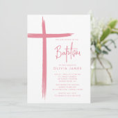 Moderne Cross Girls Taufe Einladung (Stehend Vorderseite)