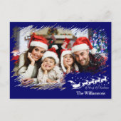 Moderne Cross Hatframe in Blue Foto Weihnachten Postkarte (Vorderseite)