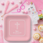 Moderne Cross Pink Taufe Christening Pappteller (Party)