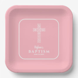 Moderne Cross Pink Taufe Christening Pappteller