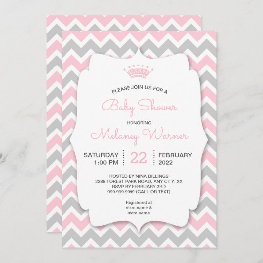 Moderne Crown Girl Baby Shower Einladungen (Vorne/Hinten)