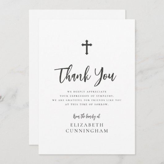 Moderne Curry Script Calligraphy Cross-Memorial Dankeskarte (Vorne/Hinten)