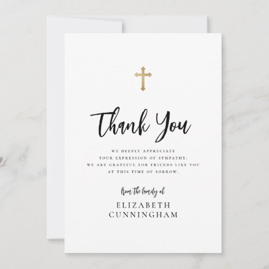 Moderne Curry Script Calligraphy Cross-Memorial Dankeskarte (Vorderseite)