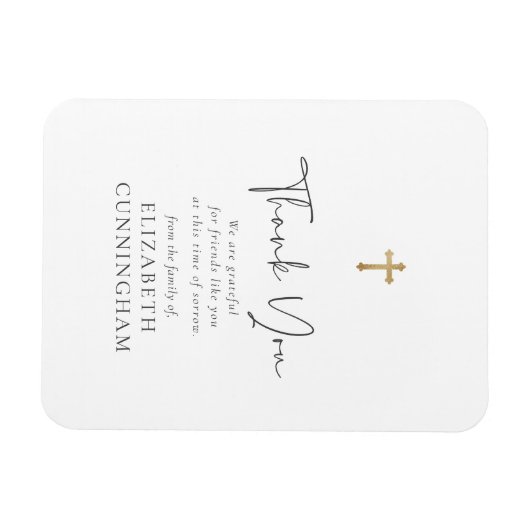 Moderne Curry Script Imitate Gold Cross Memorial Magnet (Horizontal)