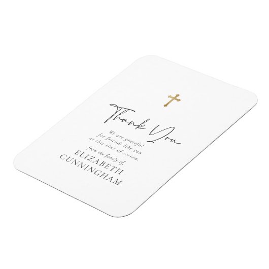 Moderne Curry Script Imitate Gold Cross Memorial Magnet (Linke Seite)