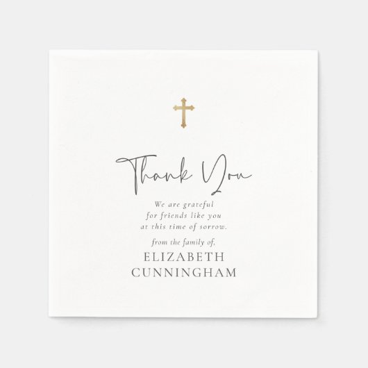 Moderne Curry Script Imitate Gold Cross Memorial Serviette (Vorderseite)