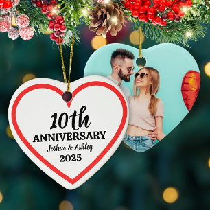 Moderne Custom-Foto-Rotes-Herz zum 10. Jubiläum Keramik Ornament