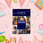 Moderne Custom Navy Blue 12 Foto Geburtstag Karte<br><div class="desc">Diese moderne und niedliche Geburtstag-Karte ist perfekt für jeden Freund. Es verfügt über ein 12-Foto-Collage-Raster, handgeschriebene kursive Skripttypografie und zweifarbige dunkel- und hellmarineblau Farbblöcke. Auf der Karte steht: "Herzlichen Glückwunsch zum Geburtstag (Name), (Alter)." Es ist lustig, cool, einzigartig, trendig, einfach, minimalistisch und mädchenhaft; das perfekte Design, um Ihren besten Freund...</div>