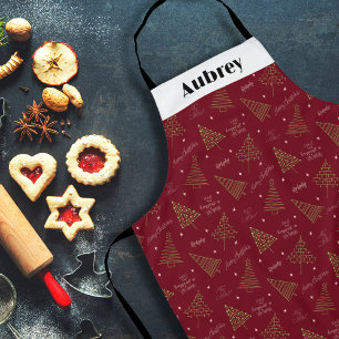 Moderne Custom Red Christmas Tree & Season Gruß Schürze