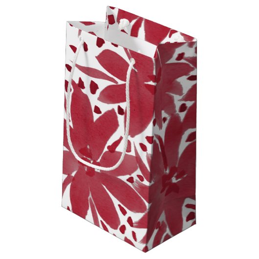 Moderne CustomFloral Design Ruby Red Gift Bag Kleine Geschenktüte (Rückseite Schrägansicht)