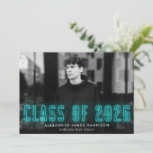 Moderne Cyan Neon Class 2023 Foto Abschluss Ankündigung (Stehend Vorderseite)