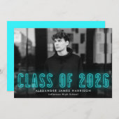 Moderne Cyan Neon Class 2023 Foto Abschluss Ankündigung (Vorne/Hinten)