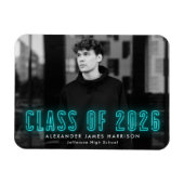 Moderne Cyan Neon Class 2025 Foto Abschluss Magnet (Horizontal)